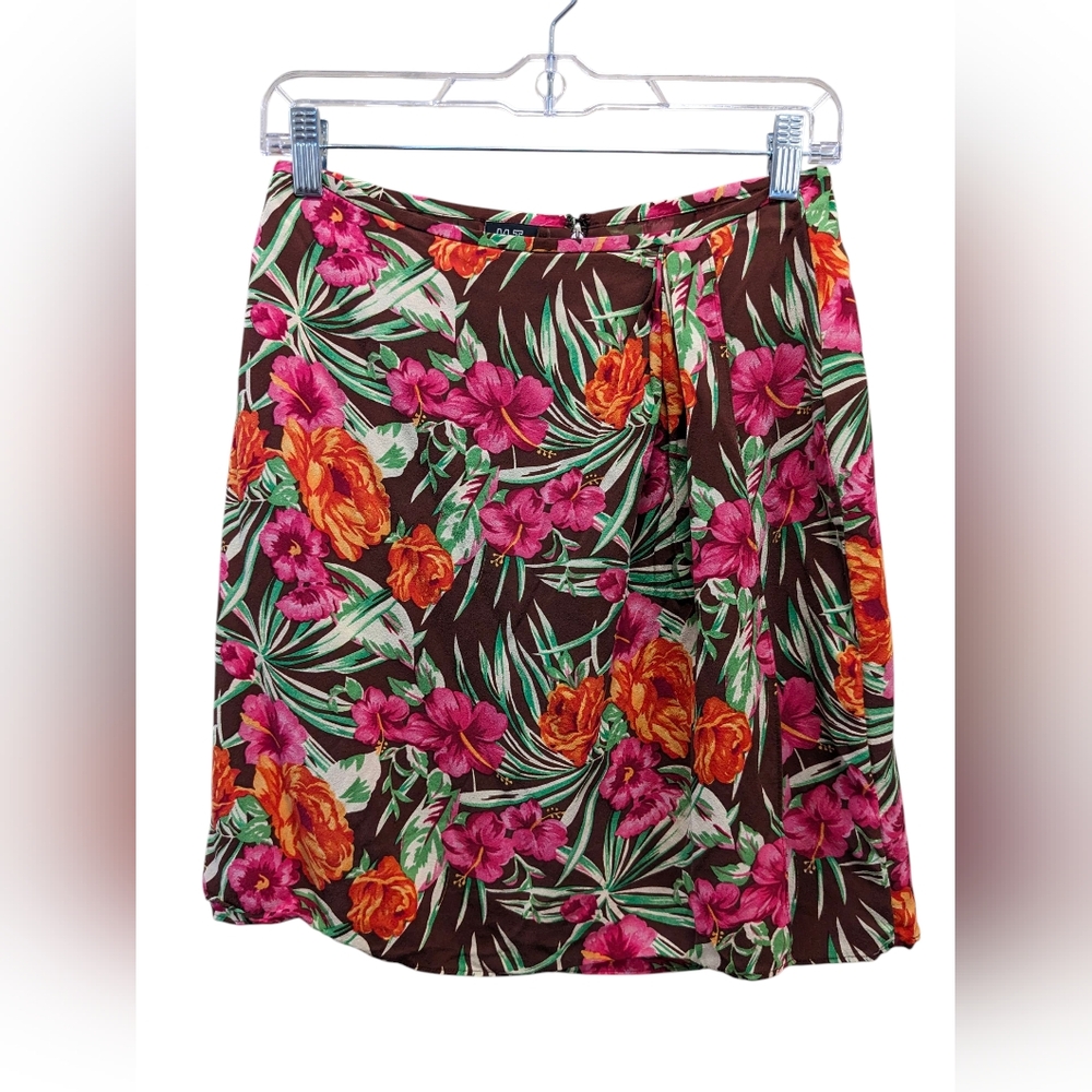 Morgan Taylor Studio:Tropical Faux Wrap Silk Mini Skirt- Size 8